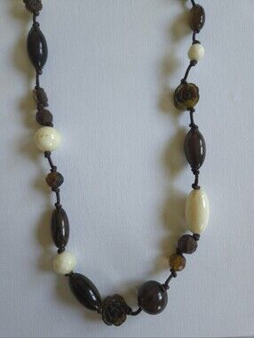Mexx Vintage Chunky Bead Statement Necklace, Carved Rose & Faux Horn Resin Boho